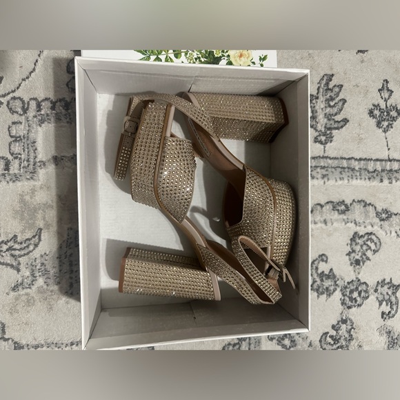 Chelsea & Violet Cora Gold Rhinestone Platform Heels - Picture 2 of 13